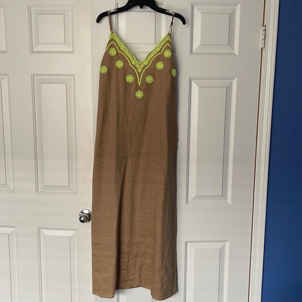 Linen midi spaghetti strap dress